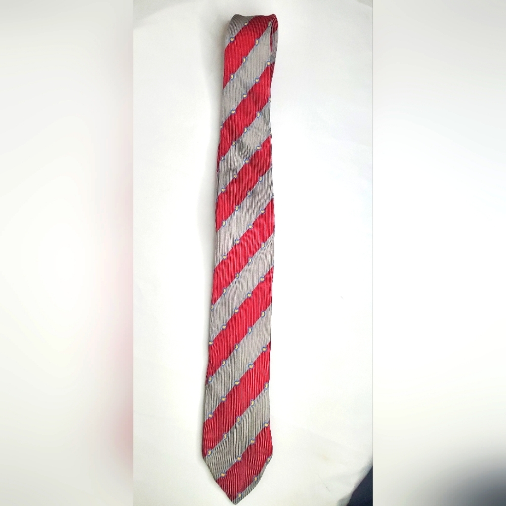 Fendi Red and Gray Striped Tie - 100% Silk